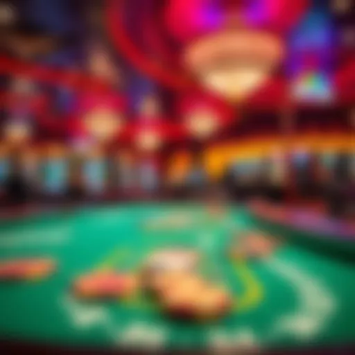 Vibrant casino atmosphere featuring gaming tables