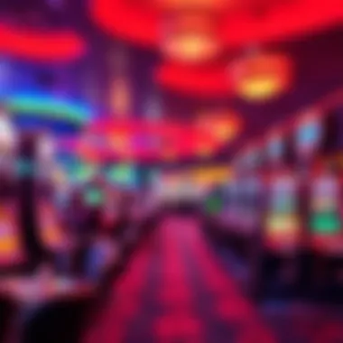 Vibrant Casino Interior Interior view of a bustling casino with vibrant lights and gaming tables
