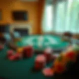 A vibrant poker table setup with cards and chips