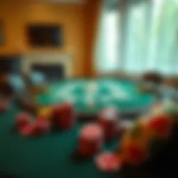 A vibrant poker table setup with cards and chips