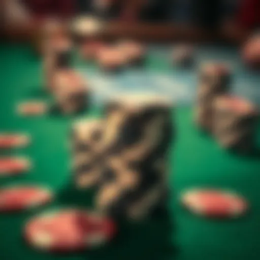 A close-up view of poker chips stacked on a green felt table