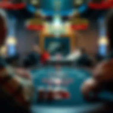 High-Stakes Poker Action Overview of a poker table showcasing high-stakes action