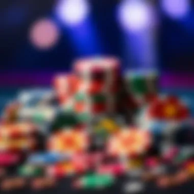 Artistic arrangement of clay chips representing various gaming themes.