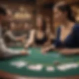 A vibrant scene of players engaging at a blackjack table.