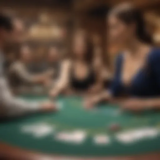 A vibrant scene of players engaging at a blackjack table.