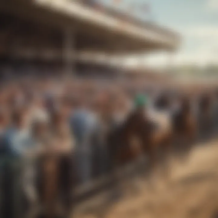 An overview of the grandstand filled with excited racegoers.