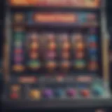 Virtual slot machine displaying colorful symbols and interactive interface