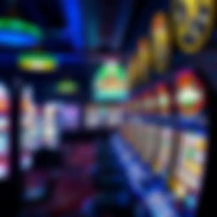 Exciting Casino Atmosphere An exciting casino environment filled with illuminated slot machines