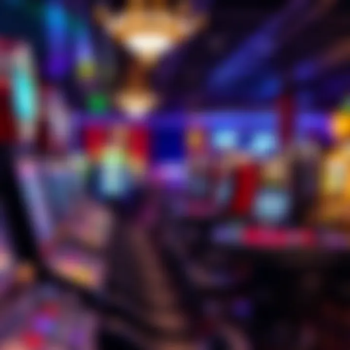 A vibrant casino gaming room showcasing various slot machines and gaming tables.