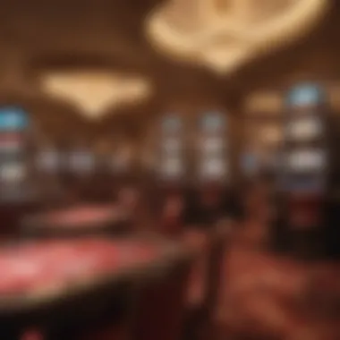 Interior of a luxurious casino featuring gaming tables and slot machines