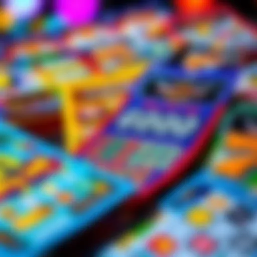 Colorful scratch-off lottery tickets showcasing various themes.