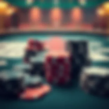 Strategic card game setup with chips and cards