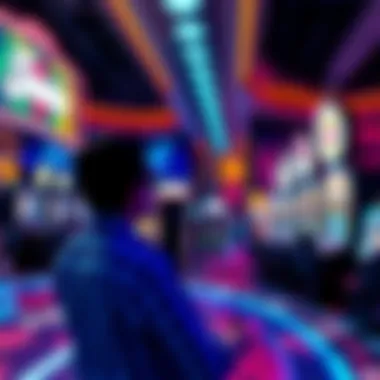 Futuristic Casino Integrating Video Gaming and Social Interaction A futuristic casino showcasing the integration of video gaming and social interaction