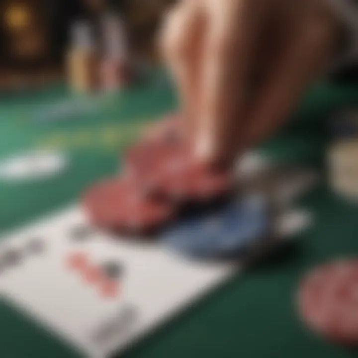 A close-up of casino chips and a winning hand on a card table