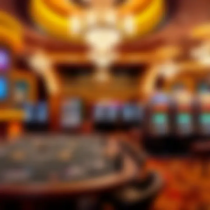A luxurious casino interior filled with gaming tables and slot machines