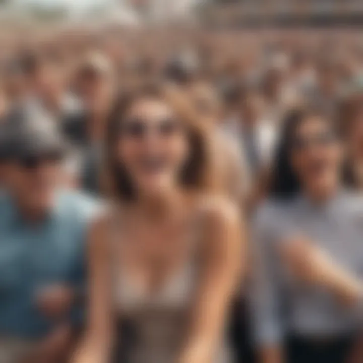 An excited crowd cheering during a horse race