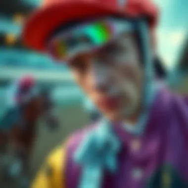 Close-up of Jockey in Vibrant Attire Close-up of a jockey in vibrant attire before the race
