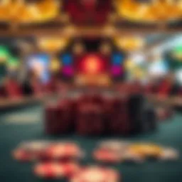 A strategic poker table setup with chips and cards