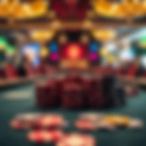 A strategic poker table setup with chips and cards