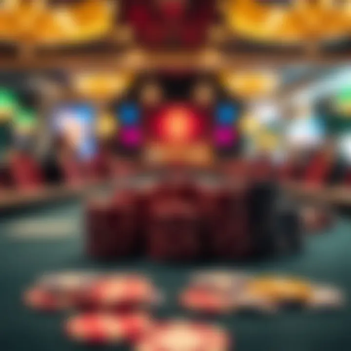 A strategic poker table setup with chips and cards