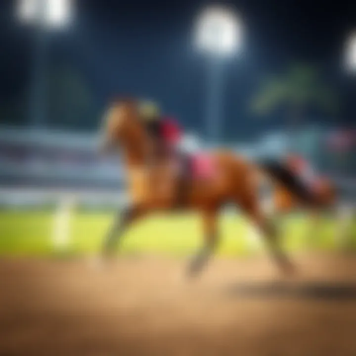 A thoroughbred race horse sprinting on the track