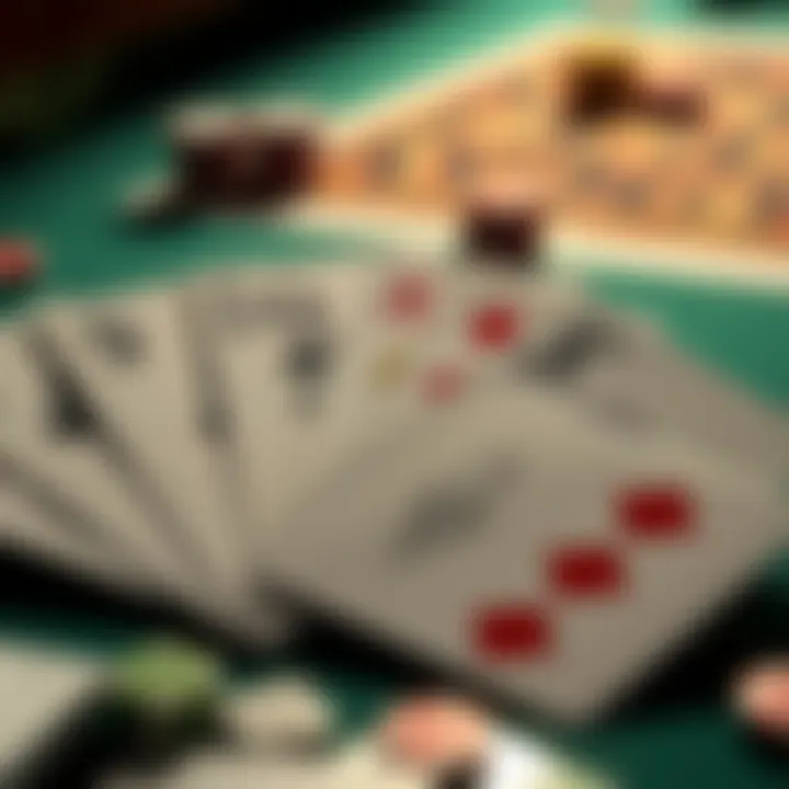 A close-up of rummy cards laid out in a strategic formation