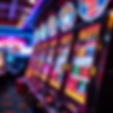 A vibrant casino slot machine with colorful reels and bright lights
