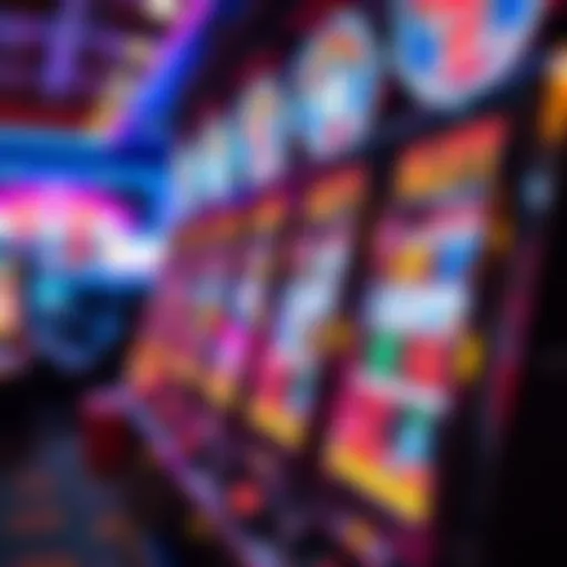 A vibrant casino slot machine with colorful reels and bright lights
