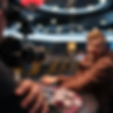 Vlogger Engagement in the Poker Community A dynamic poker vlogger engaging with their audience through a video setup