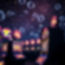 A vivid depiction of celestial-themed slot machines under a starry sky