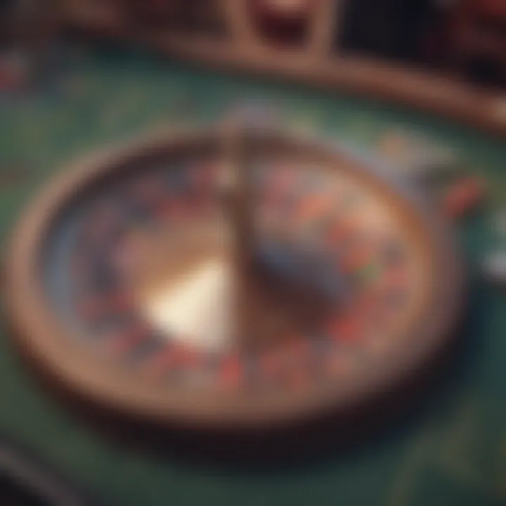 A detailed view of a classic roulette wheel in a casino setting, showcasing its intricate design.