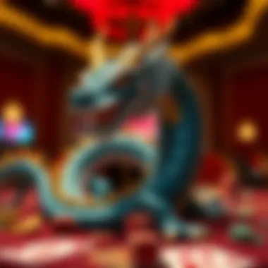 Mythical Dragon and Casino Elements Symbolic representation of a mythical dragon intertwined with casino elements