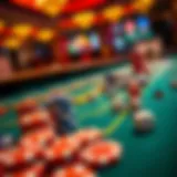 Exciting Casino Dice Table A vibrant casino dice table with colorful chips and dice