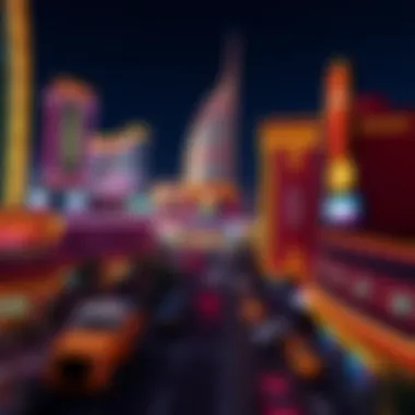 Las Vegas Casinos at Night Overview of Las Vegas casinos with vibrant lights