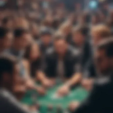 An overview of a bustling poker tournament crowd